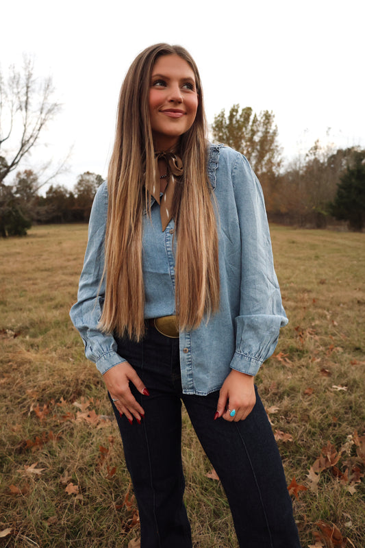 Babydoll Collar Denim Top