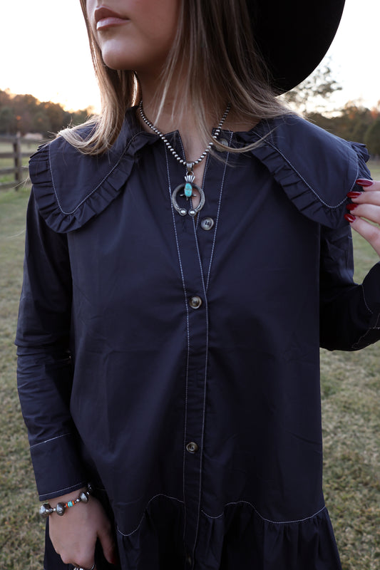 Navy Blue Collar Dress