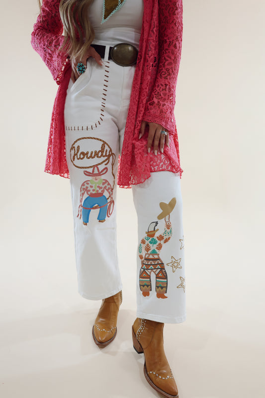White Neon Howdy Pants