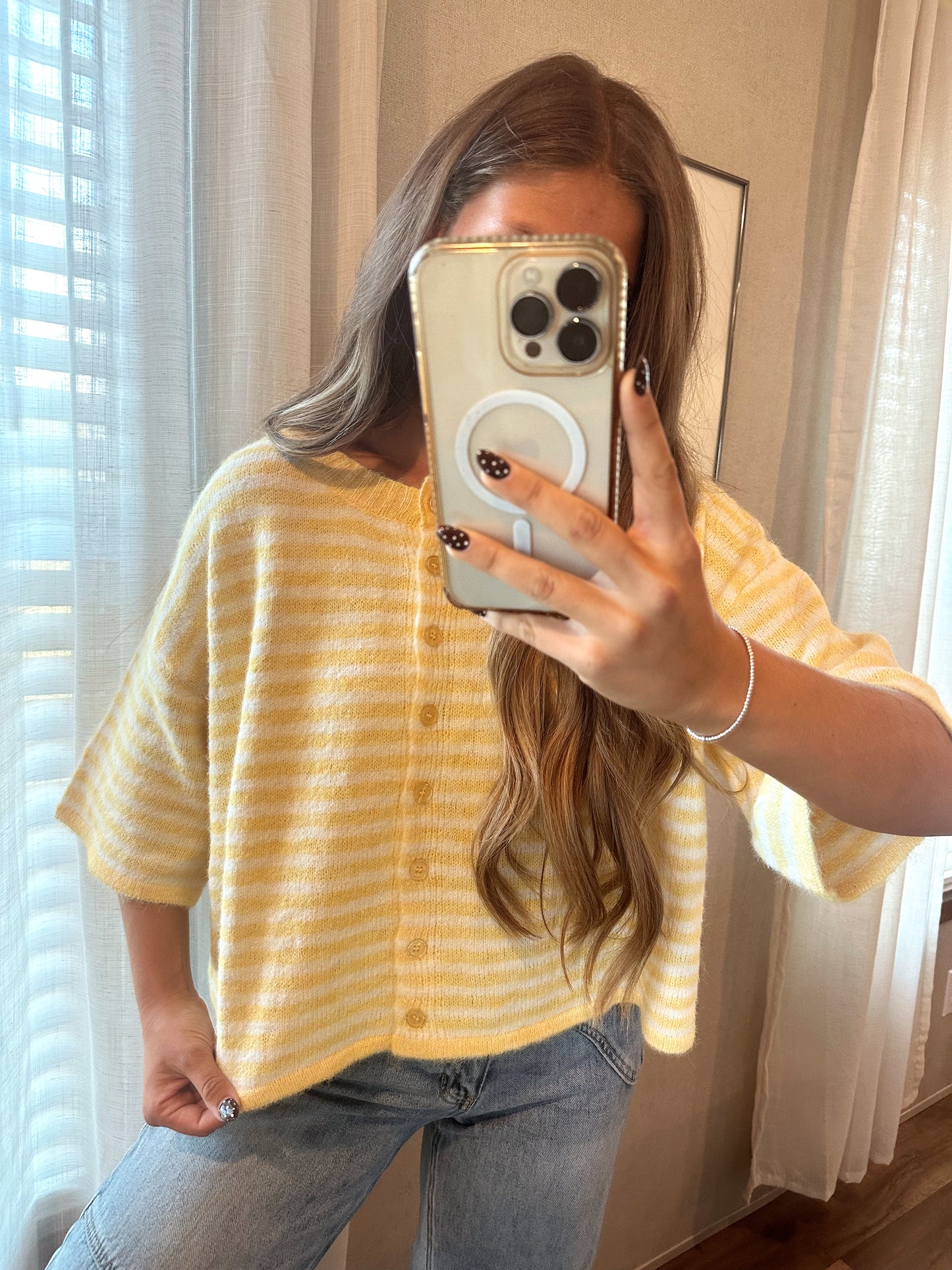 Yellow Striped Knit Cardigan