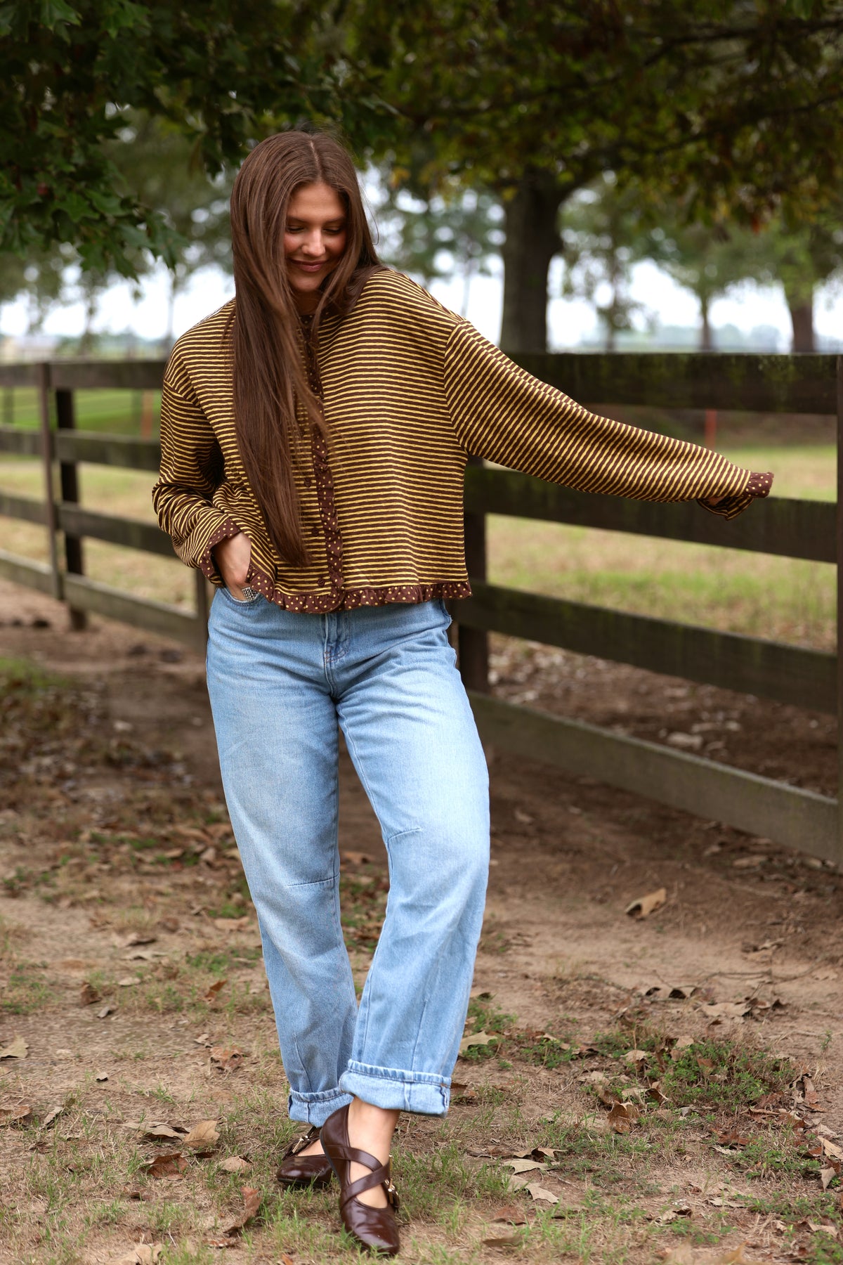 Brown Polka & Striped Top