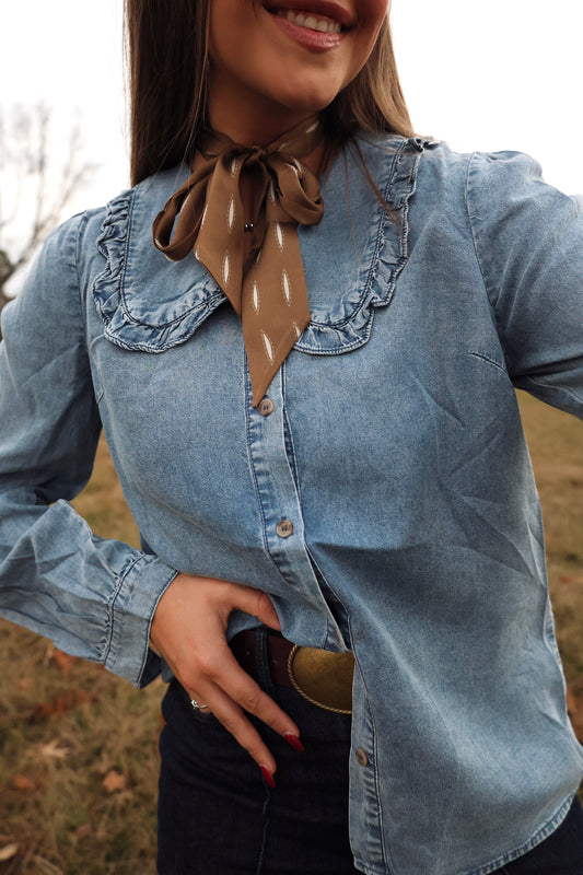 Babydoll Collar Denim Top
