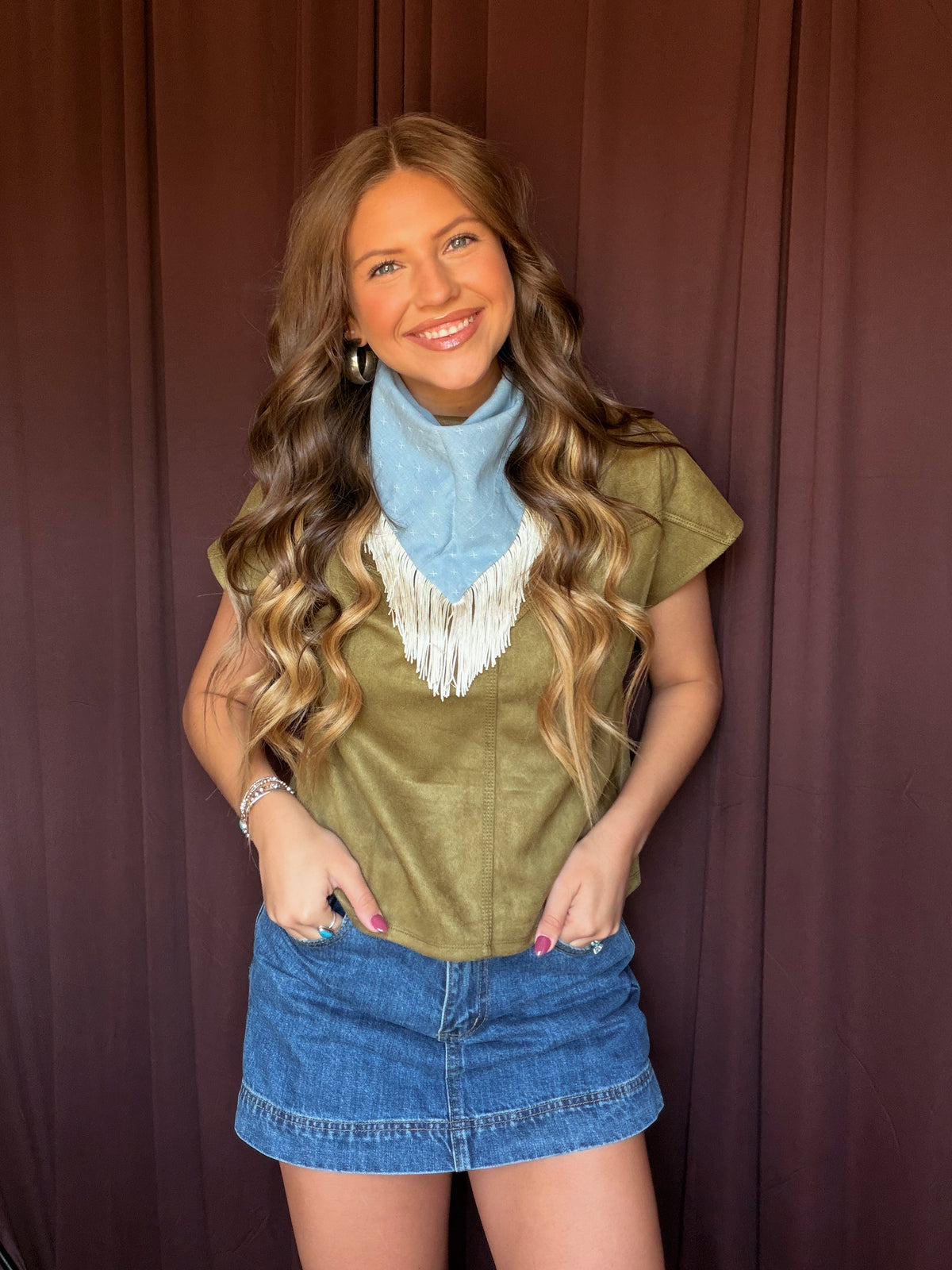 Denim Blue Fringe Bandana