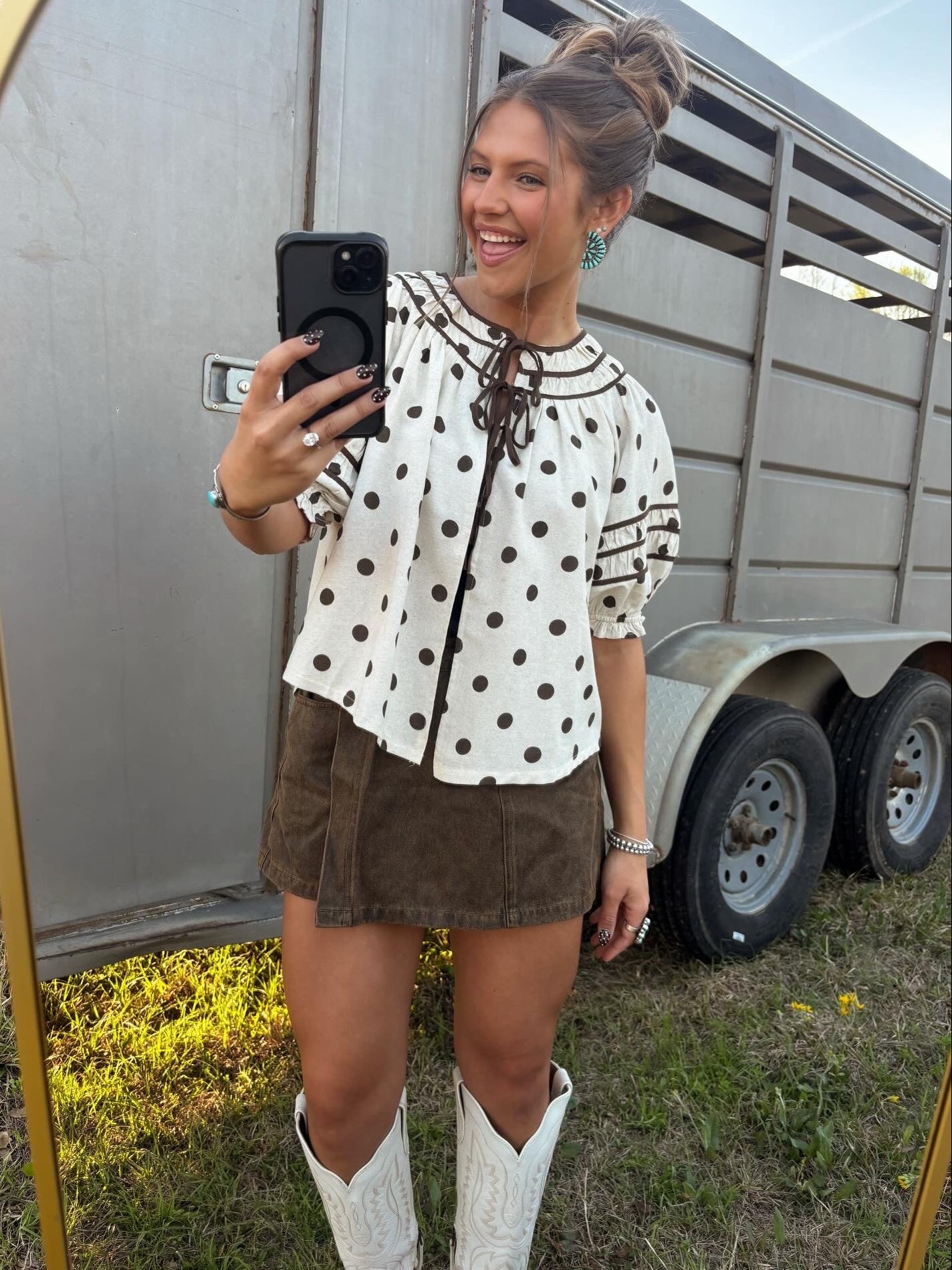 Polka Dot Ruffle Tie Top