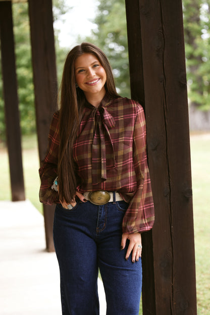 Blushing Plaid Sheer Blouse
