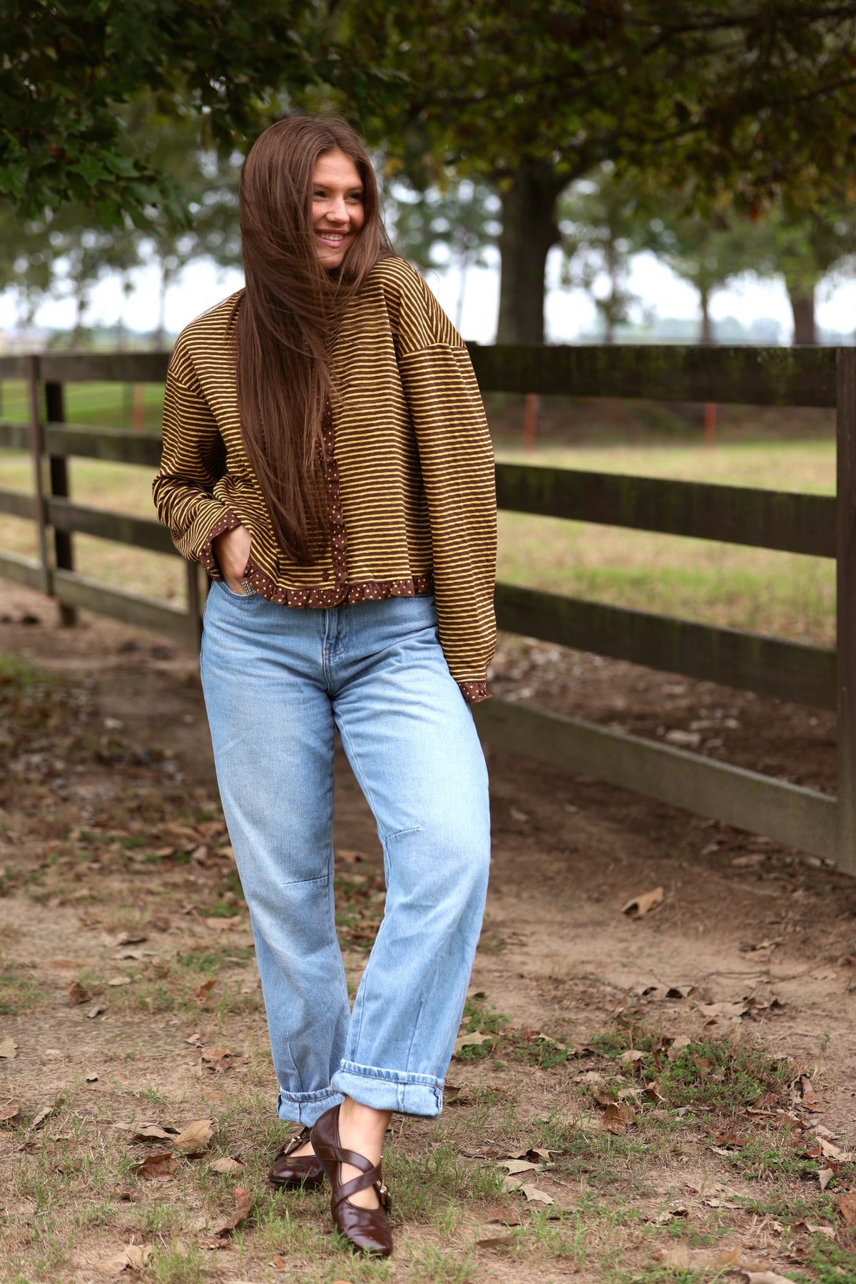 Brown Polka & Striped Top