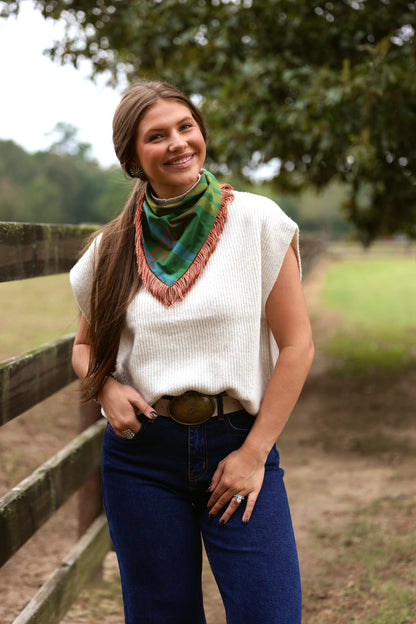 Cream White High Neck Sleeveless Sweater