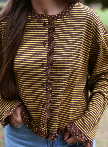 Brown Polka & Striped Top
