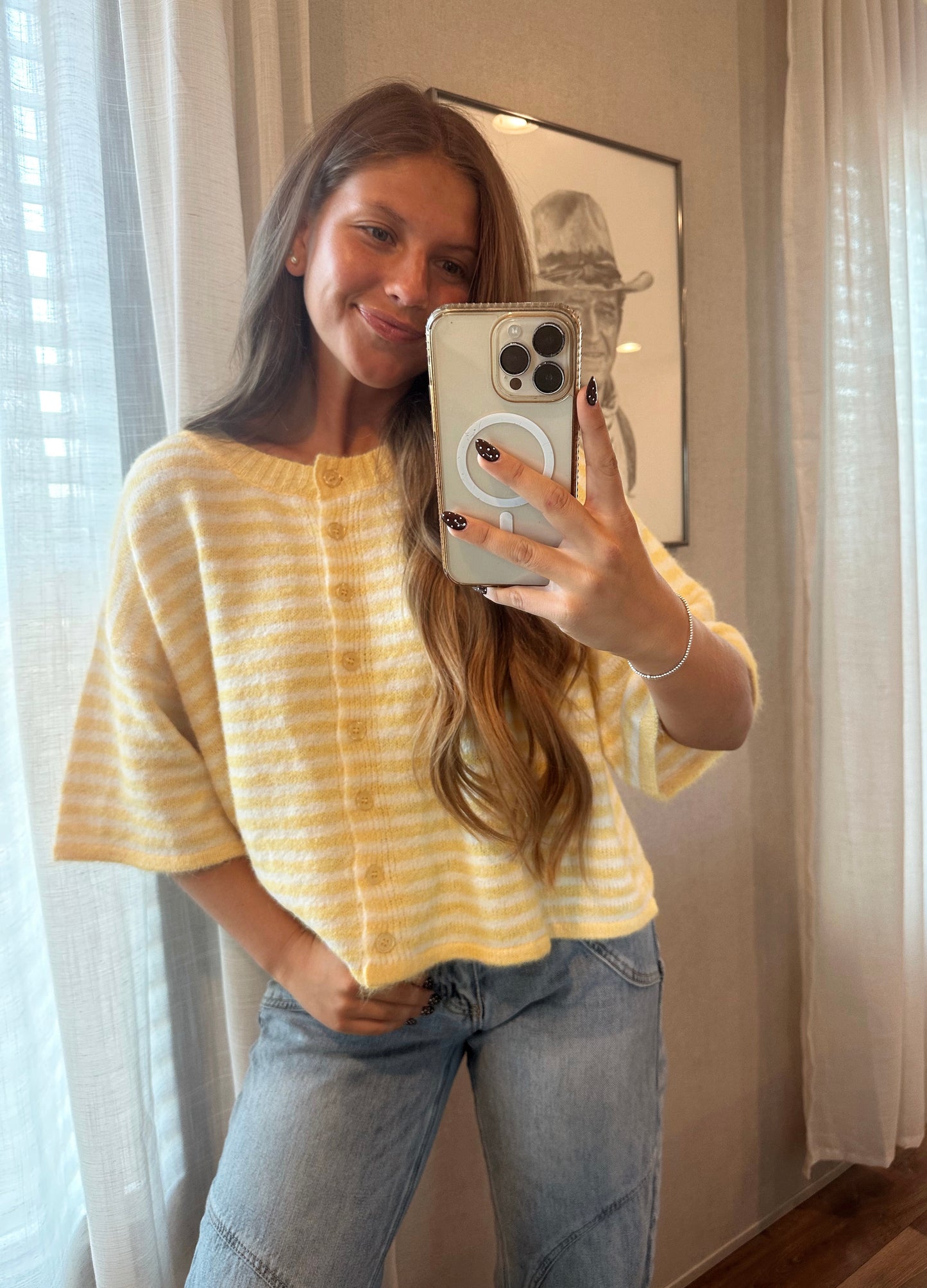 Yellow Striped Knit Cardigan