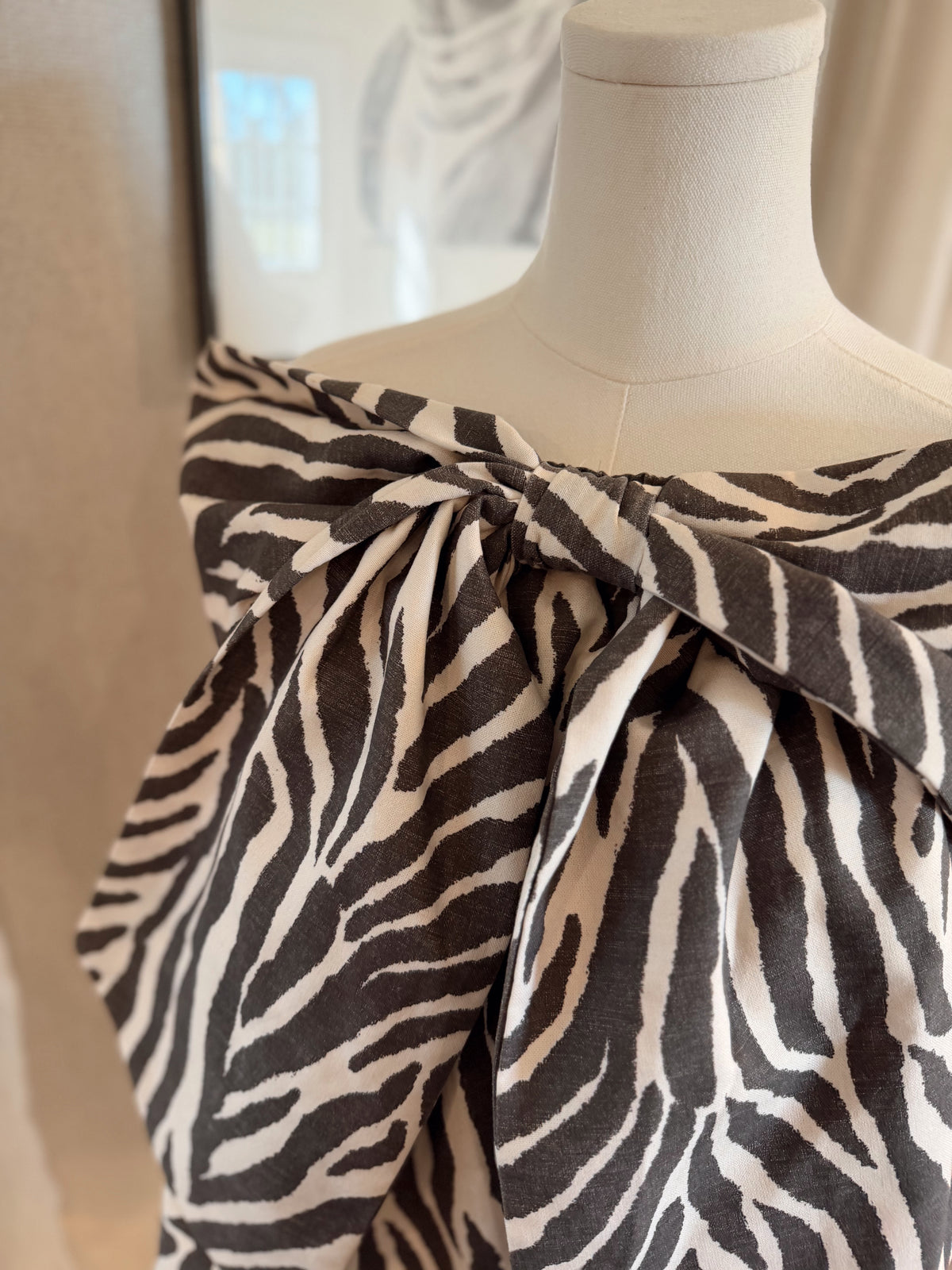 Strapless Zebra Bow Top