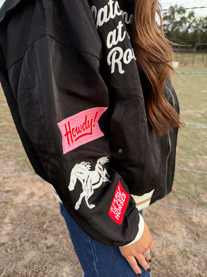 Pink and Black Bomber Jacket