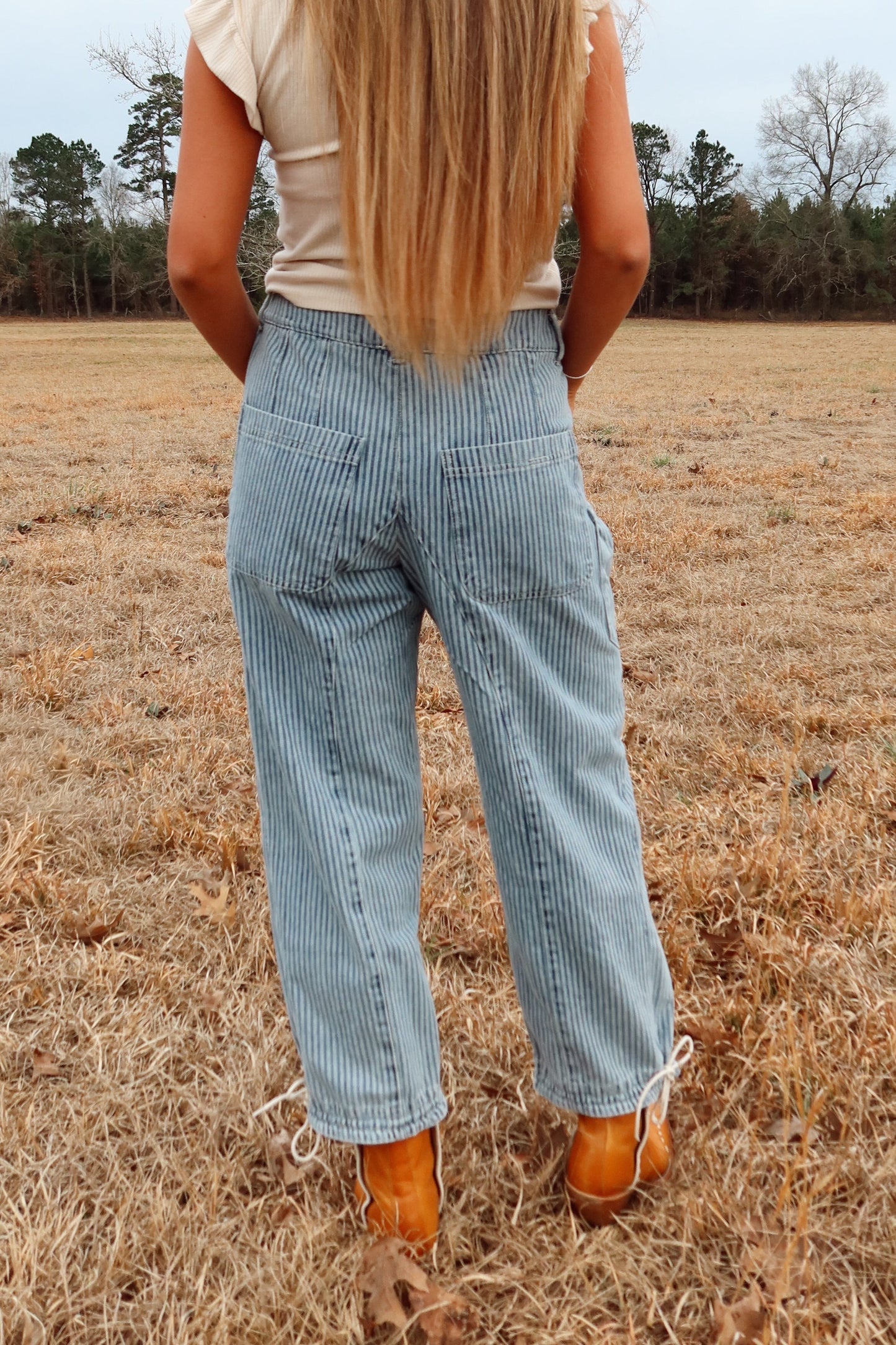 Knot Tie Striped Barrel Jeans
