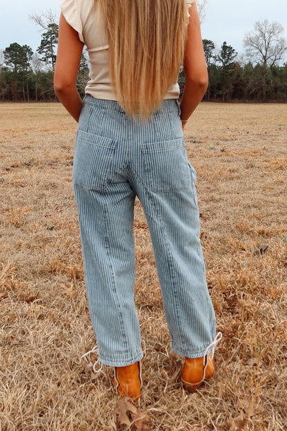 Knot Tie Striped Barrel Jeans