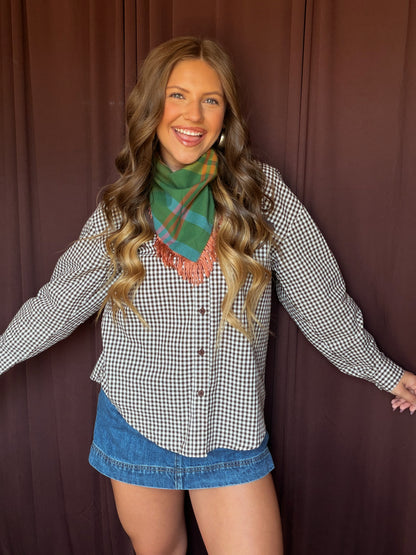 Fall Plaid Fringe Bandana