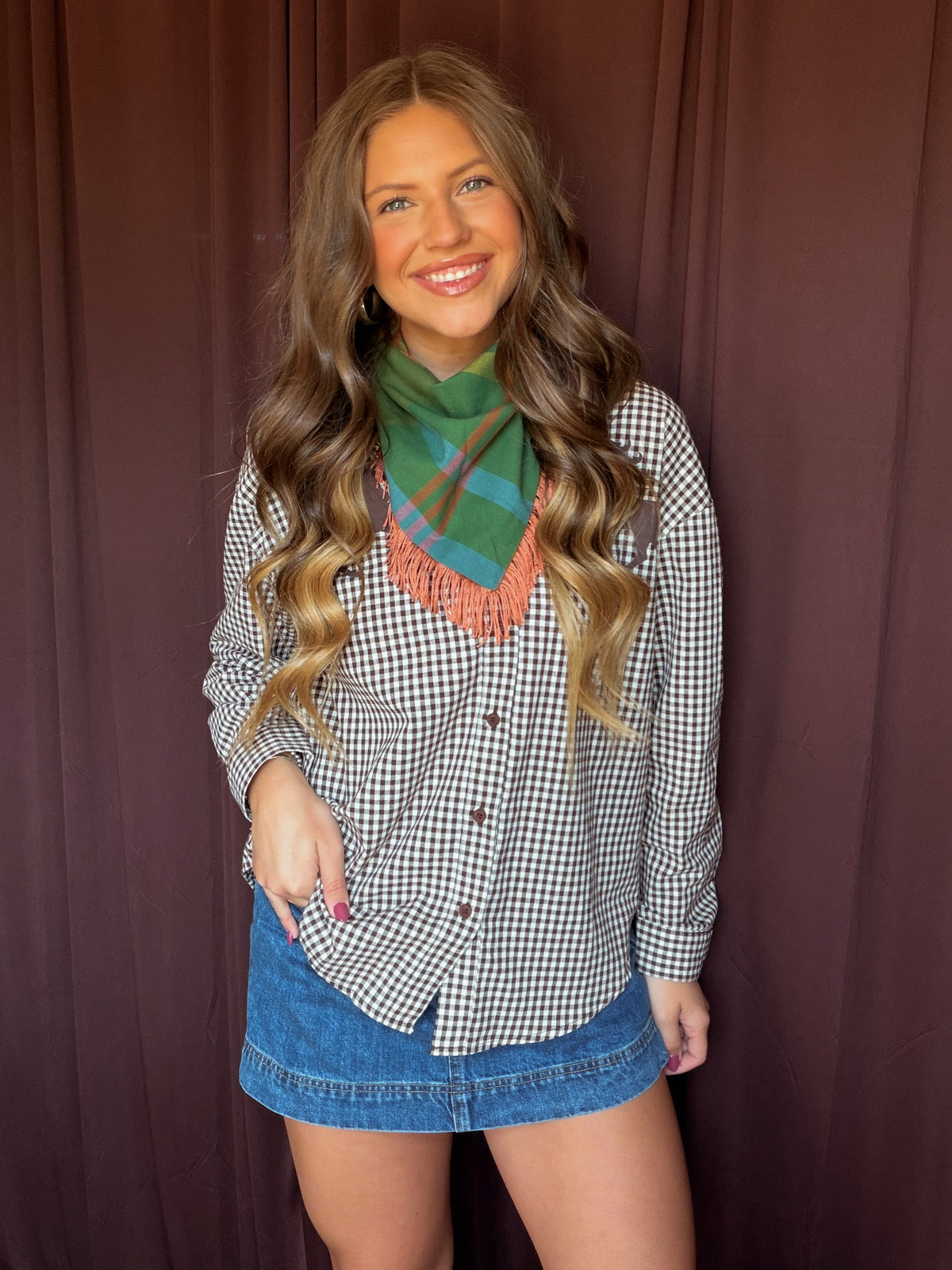 Fall Plaid Fringe Bandana