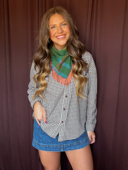 Fall Plaid Fringe Bandana