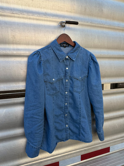 Dusty Blue Jean Pearl Snap