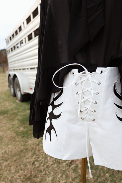 Black and White Stitched Leather Shorts