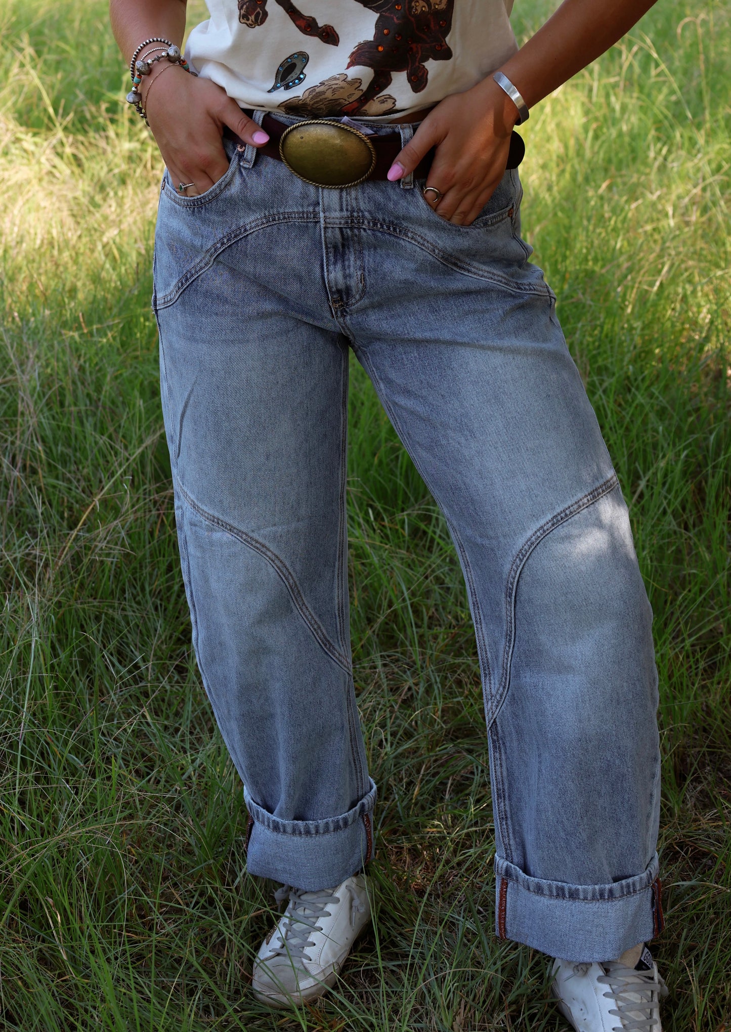 Western High Rise Barrel Jeans