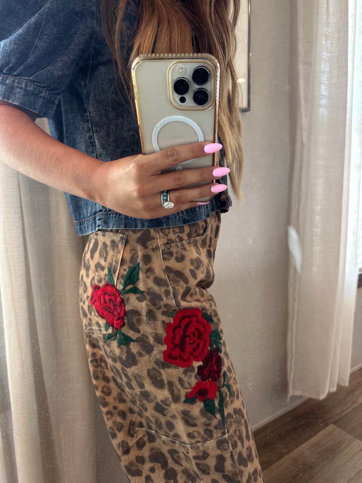 Cheetah Rose Barrel Jeans