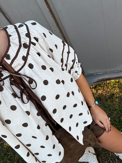 Polka Dot Ruffle Tie Top