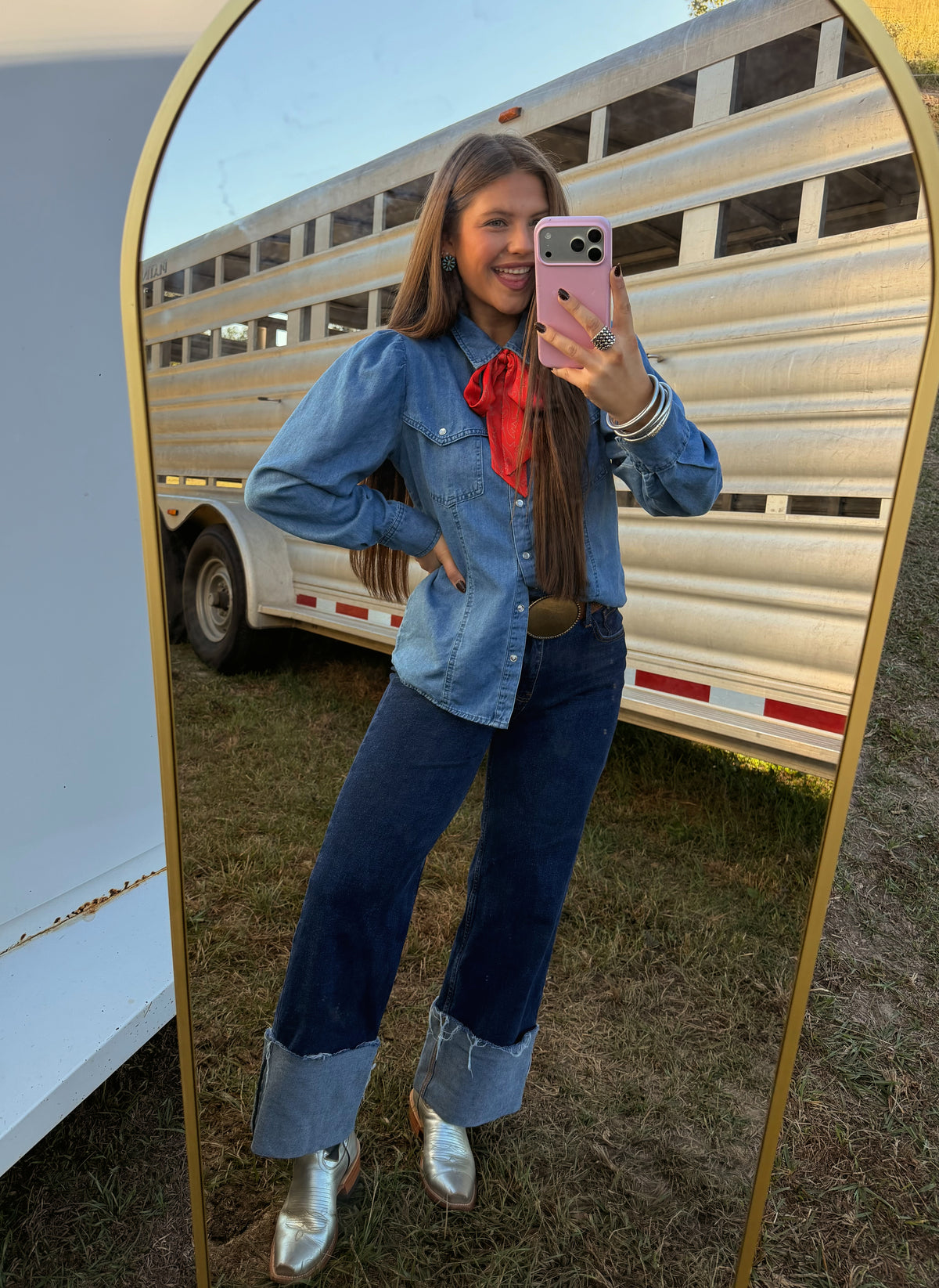 Dusty Blue Jean Pearl Snap