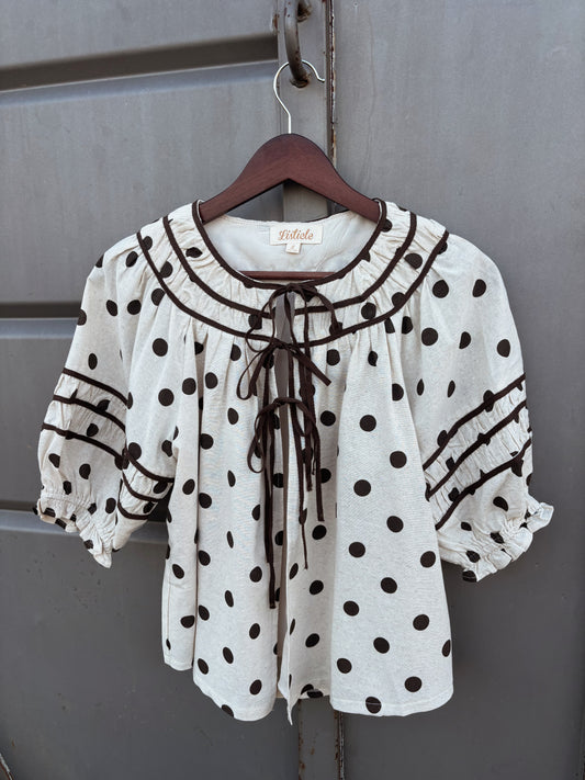 Polka Dot Ruffle Tie Top