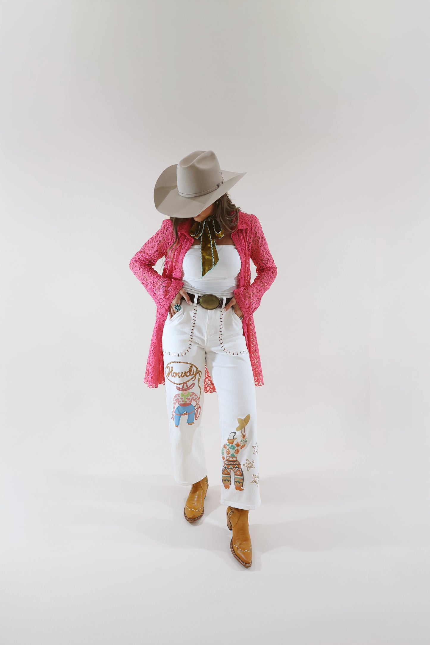 White Neon Howdy Pants
