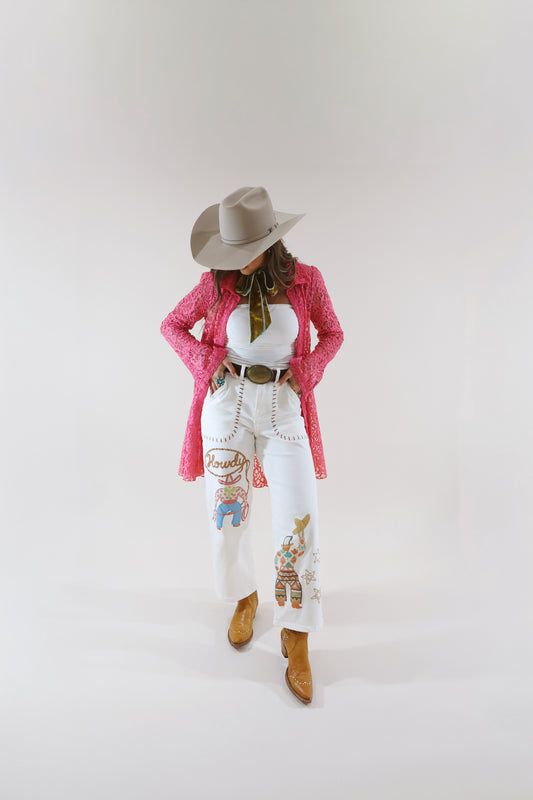 White Neon Howdy Pants