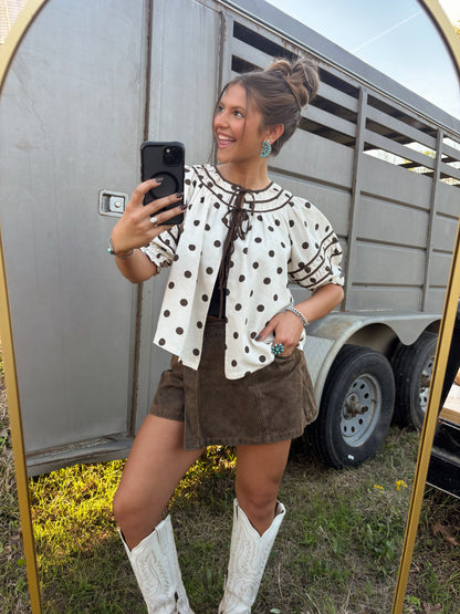 Polka Dot Ruffle Tie Top