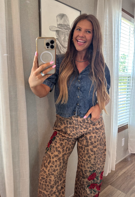 Cheetah Rose Barrel Jeans