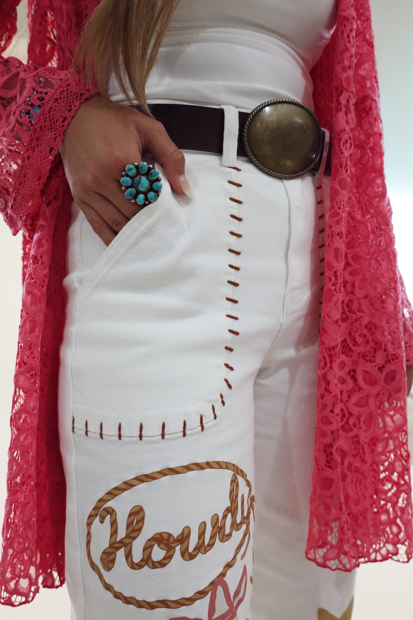 White Neon Howdy Pants