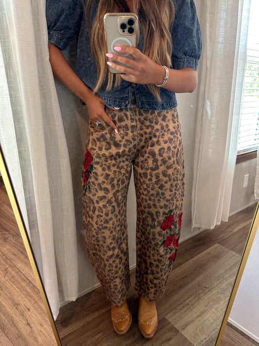 Cheetah Rose Barrel Jeans
