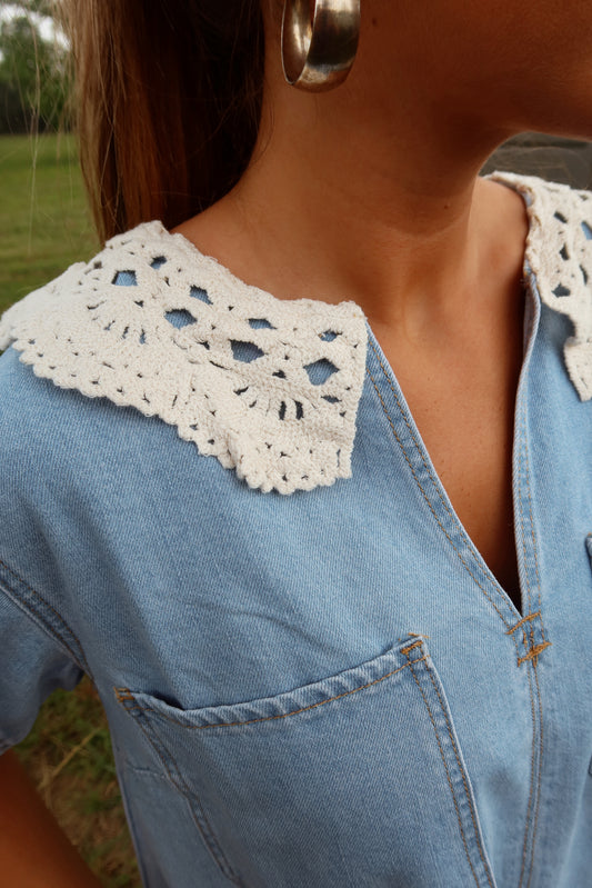 Lace Collared Denim Dress