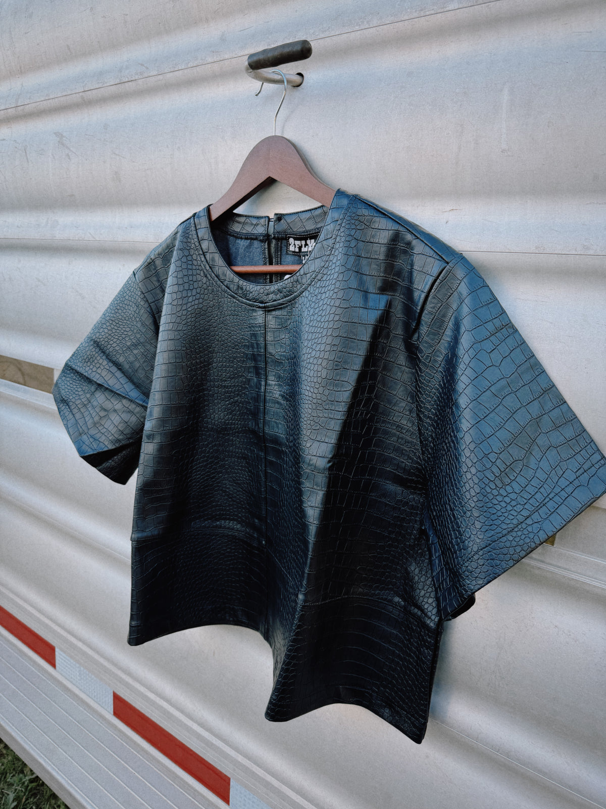 Black Leather Alligator Top